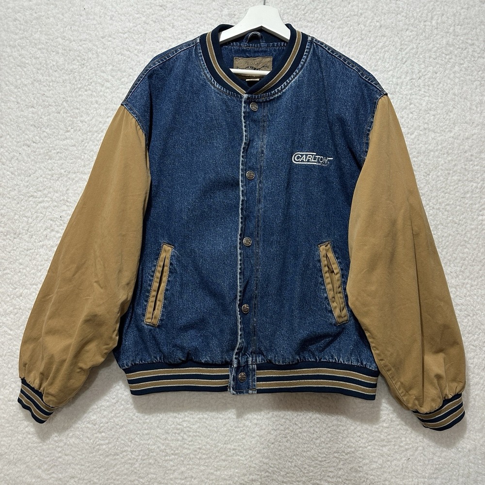 Vintage Port‎ Authority Denim Letterman Jacket Mens Size XL